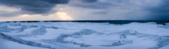 Traverse Bay winter beach panorama