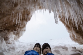 looking out of an ice cave